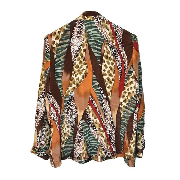 Vintage NEW Silk King Shirt Multicolor Women L Button Up 100% Silk Animal Print - Picture 9 of 11